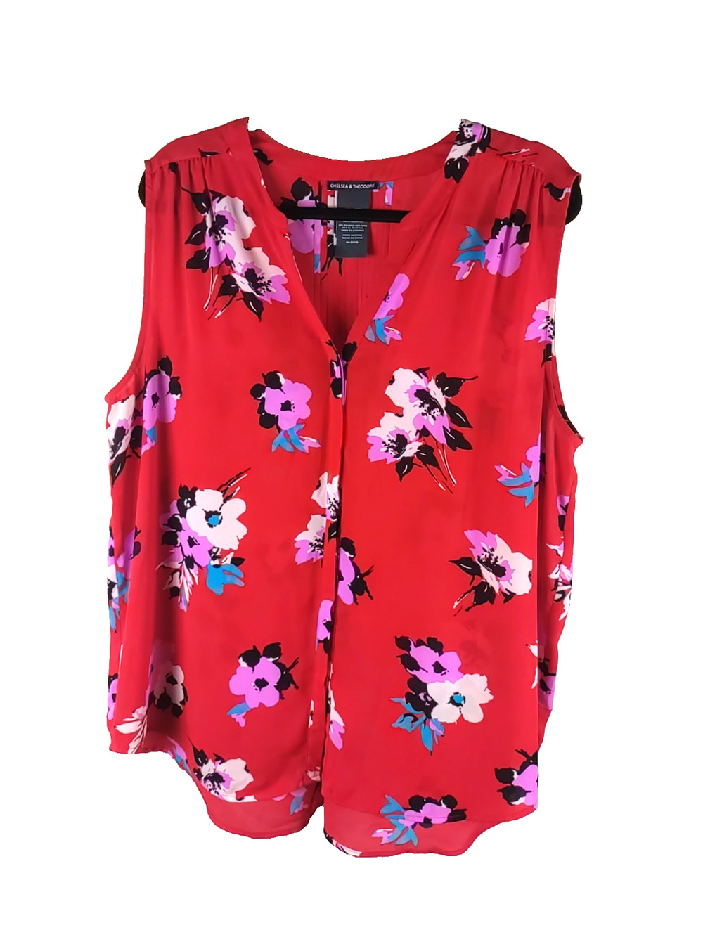 Chelsea & Theodore Women's Shirt Size XXL / 2 X L Red Poppies Floral V Neck...